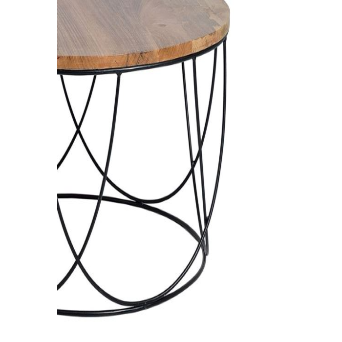 GINER Y COLOMER - Table de salon ronde en bois naturel et métal noir - Diamètre 80 cm x Hauteur 41 cm 2