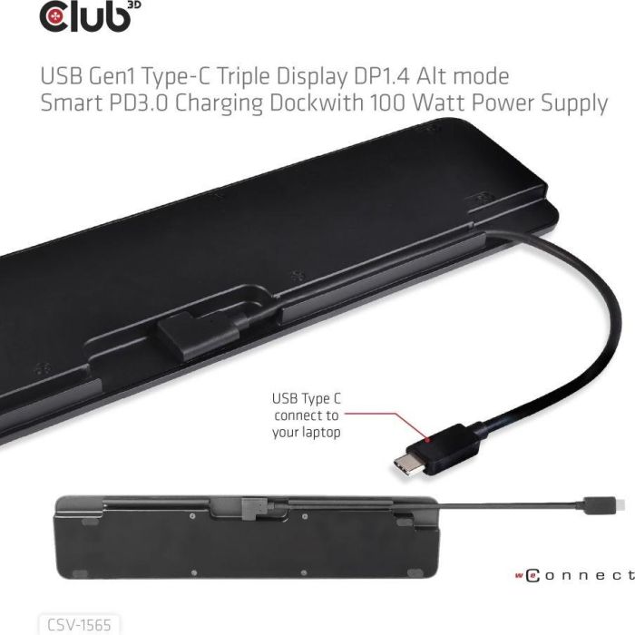 Club3D 4K ChargingDock USB-C ->5xUSB3/DP/HDMI/VGA/LAN 100W 3
