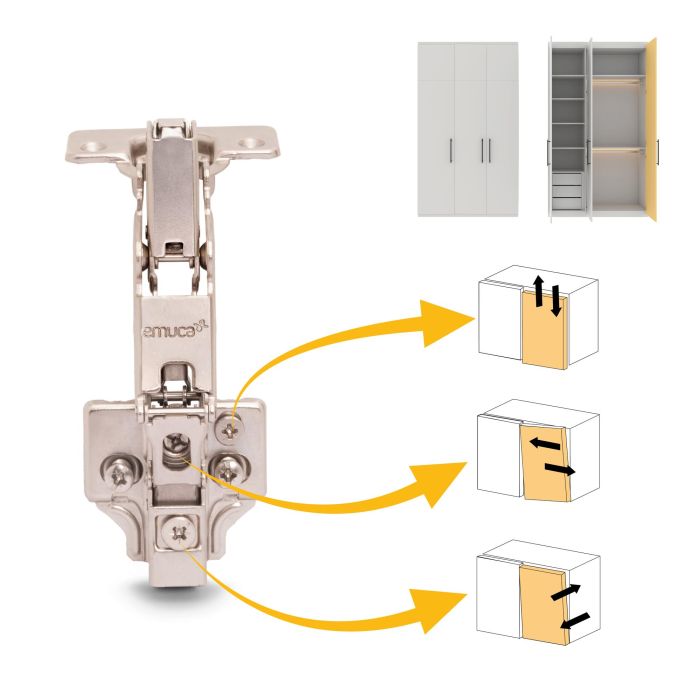 Emuca Lot de 10 charnières droites X91 à ouverture de 165 degrés avec fermeture amortie et embases euro, hauteur 0, acier, nickelé 5