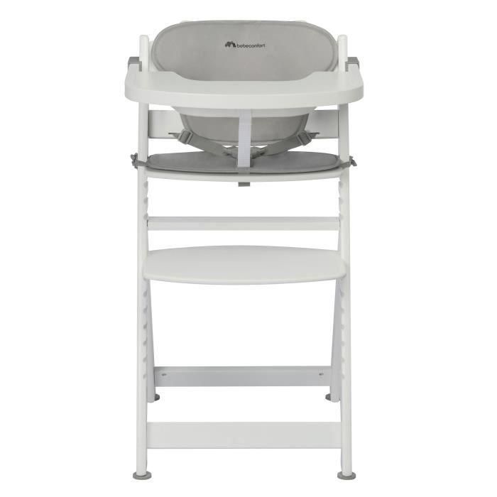BEBECONFORT TIMBA + coussin Chaise haute bébé, Chaise bois évolutive, de 6 mois a 99 ans, Chaise White et coussin gray 5
