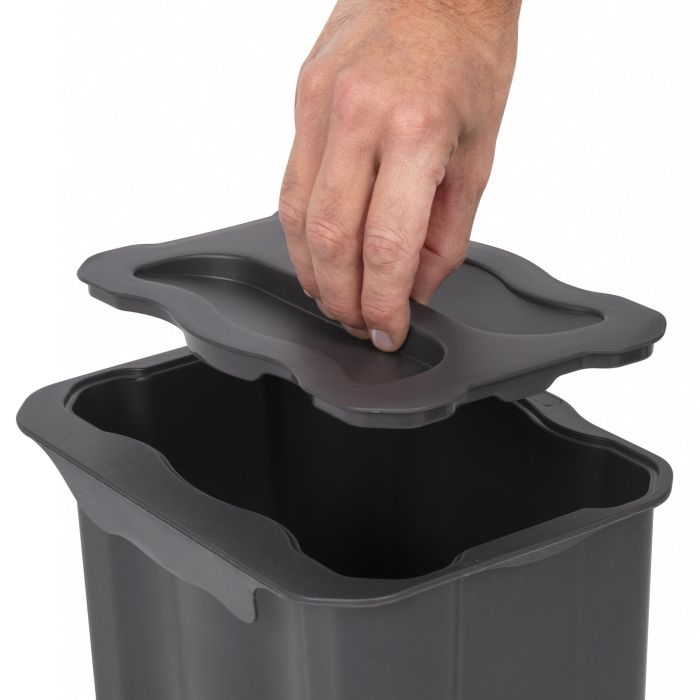 Emuca poubelle de recyclage pour suspendre la porte et collecter les déchets Recyclage, 1 x bac de 5 litres, avec couvercle, Plastique gris anthracite 2