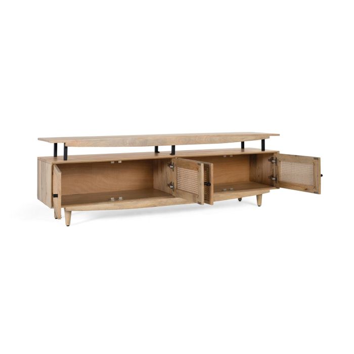 GINER Y COLOMER Meuble TV en bois de manguier naturel, 4 portes avec grille, design contemporain, 180x43x58 cm 2