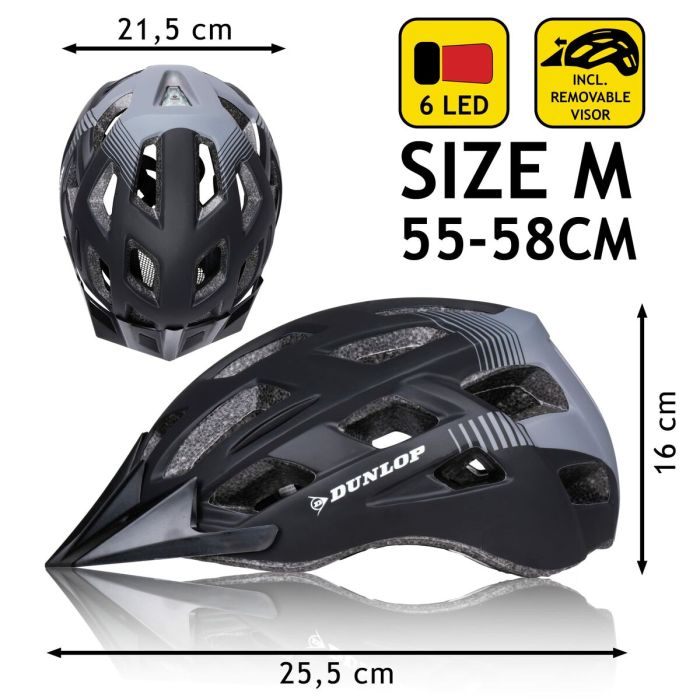 Casque de Cyclisme pour Adultes Dunlop M Noir Lumière LED 7