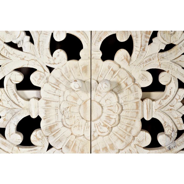 GINER Y COLOMER Vitrina - Buffet 2 portes en bois de manguier massif avec finition blanc vieilli et pieds métal noir, 160 x 110 x 40 cm 3