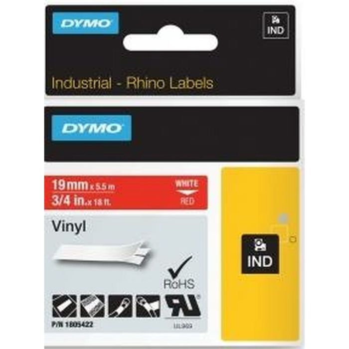 Ruban Laminé pour Etiqueteuses Rhino Dymo ID1-19 19 x 5,5 mm Rouge Blanc Autocollants (5 Unités) 1