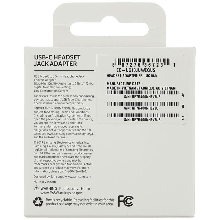 Adaptateur USB-C vers Jack 3.5 mm Samsung EE-UC10JUWE Blanc 1