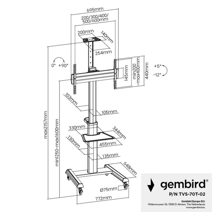 Support de table d'écran GEMBIRD TVS-70T-02 70" 37" 4