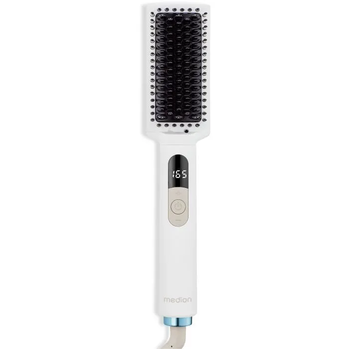 Medion MD19859 Brosse lissante chauffante en céramique/tourmaline - 46 W - 5 niveaux température 165 à 210°C - Fonction ionique - Arrêt automatique - Blanc