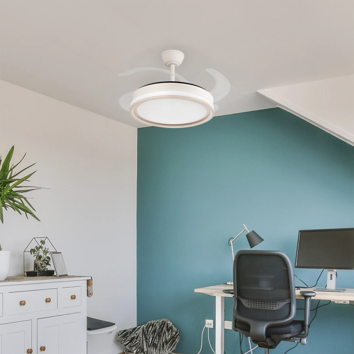 Ventilateur Bandido DC 59W Blanc 4 Aspas 107d Fonction Été-Hiver, 3 Températures de Lumière, Télécommande et Minuteur 7