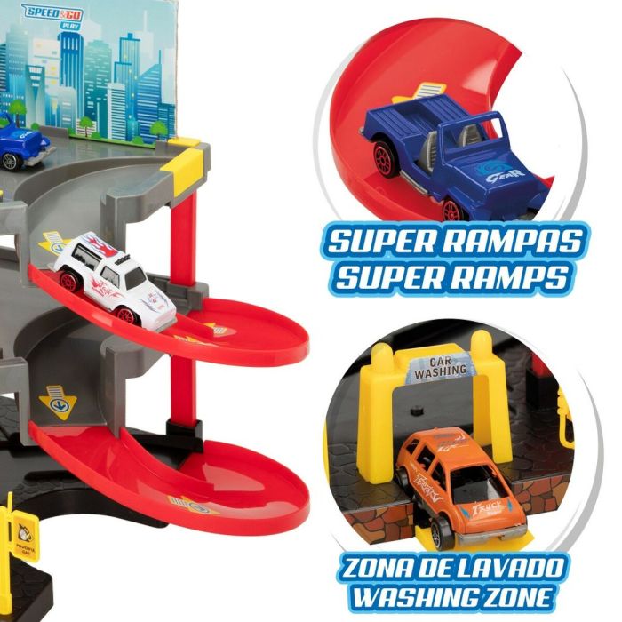 Garage Parking avec Véhicules Speed & Go 37 x 29 x 25 cm (4 Unités) 3