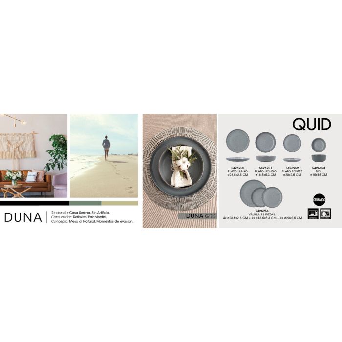 Assiettes Quid Duna Gris Céramique 12 Pièces 1
