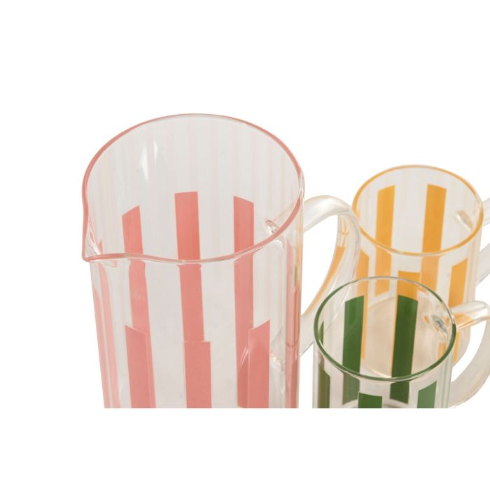 Set de pichets avec verres Home ESPRIT Jaune Vert Corail Acier inoxydable Verre Rayures Moderne 2