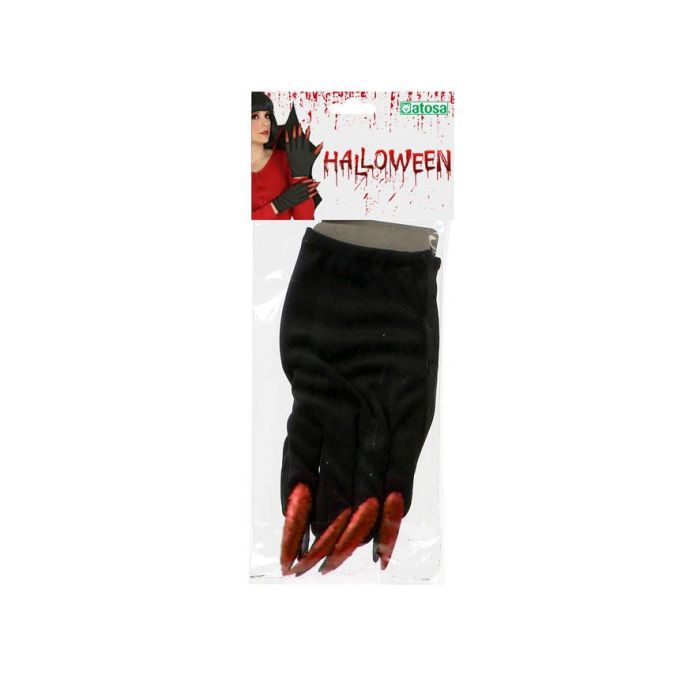 Guantes Negros avec Griffes Rouges Longues pour Diablesse ou Démon - Accessoire de Déguisement Halloween, Fête et Cosplay Infernal