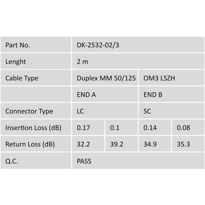 DIGITUS LWL Patchkabel LC -> SC 2.00m Multimode Duplex OM3 4