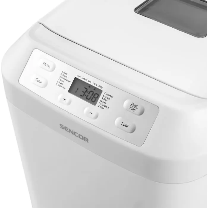 SENCOR SBR 1040WH - Machine à Pain 900 g, 10 Programmes, Écran LCD, Fonction Maintien au Chaud 60 min, Moule Antiadhésif Lavable - 550 W, Blanc