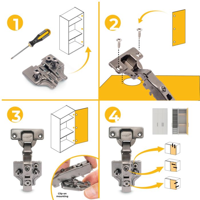 Emuca Lot de 20 charnières droites X91 avec fermeture amortie et embases euro, hauteur 0, acier, titane 8 Emuca Lot de 20 charnières droites X91 avec fermeture amortie et embases euro, hauteur 0, acier, titane 8