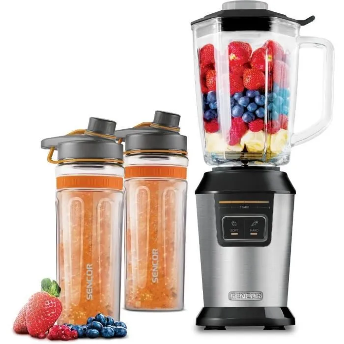 Sencor SBL 7550SS - Blender Mixeur Smoothie - 800 W - 2 Programmes - Récipient Verre 0,9 L et 2 Bouteilles TRITAN sans BPA - Lames Acier Inoxydable Sencor SBL 7550SS - Blender Mixeur Smoothie - 800 W - 2 Programmes - Récipient Verre 0,9 L et 2 Bouteilles TRITAN sans BPA - Lames Acier Inoxydable