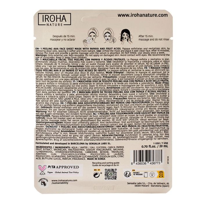 Iroha Papaya Peeling Masque Facial En Tissu Aha 1