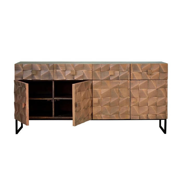 Giner y Colomer Buffet en bois massif de manguier avec ornements en bronze, 4 portes et 4 tiroirs, couleur marron foncé 2 Giner y Colomer Buffet en bois massif de manguier avec ornements en bronze, 4 portes et 4 tiroirs, couleur marron foncé 2