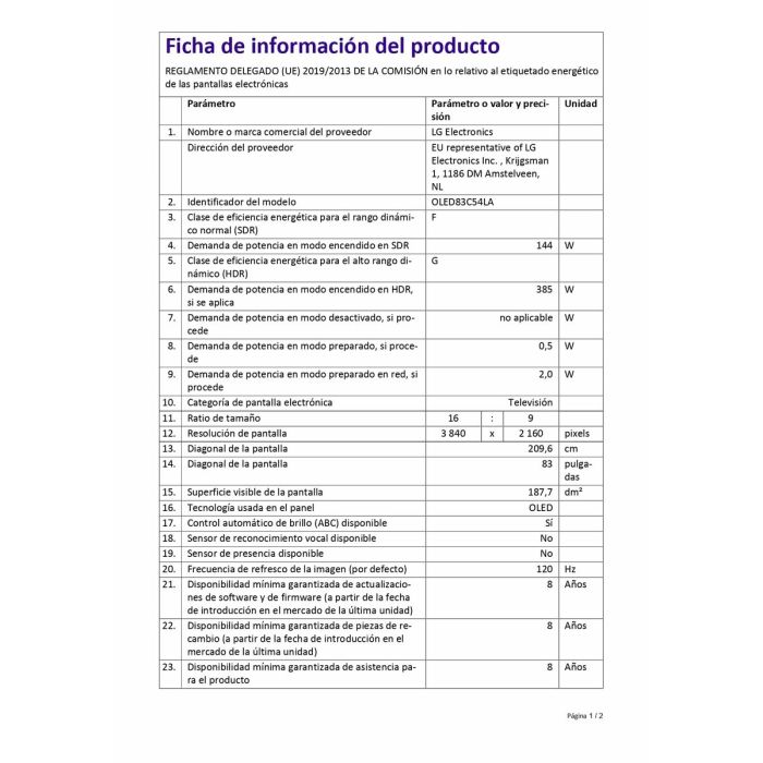 TV intelligente LG OLED83C54LA 4K Ultra HD 83" HDR OLED 3