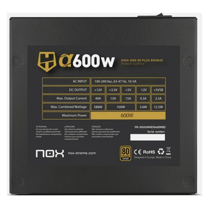Bloc d’Alimentation Nox-Xtreme Hummer Alpha 600 W ATX 80 Plus Bronze RoHS CE 3