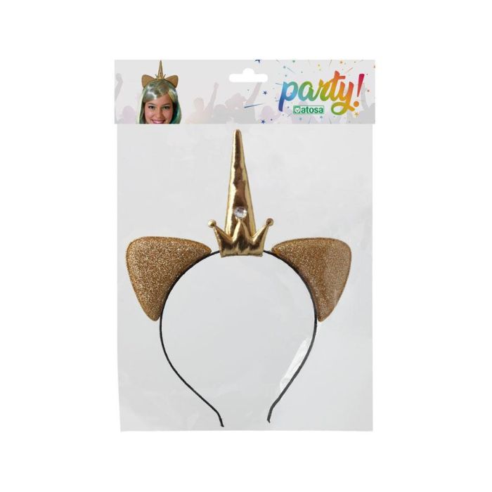 Couronne Diadema de Licorne Dorée avec Oreilles Métallisées pour Enfants - Accessoire Déguisement Fantaisie Magique