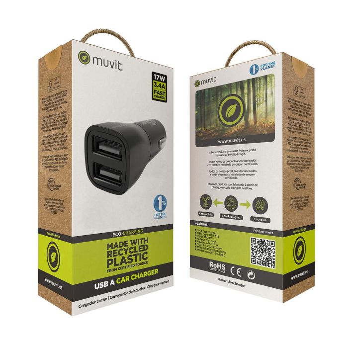 Chargeur de voiture Muvit for Change Noir 2