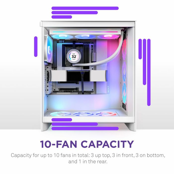 Boîtier ATX semi-tour NZXT H7 Flow RGB Midi Blanc 8