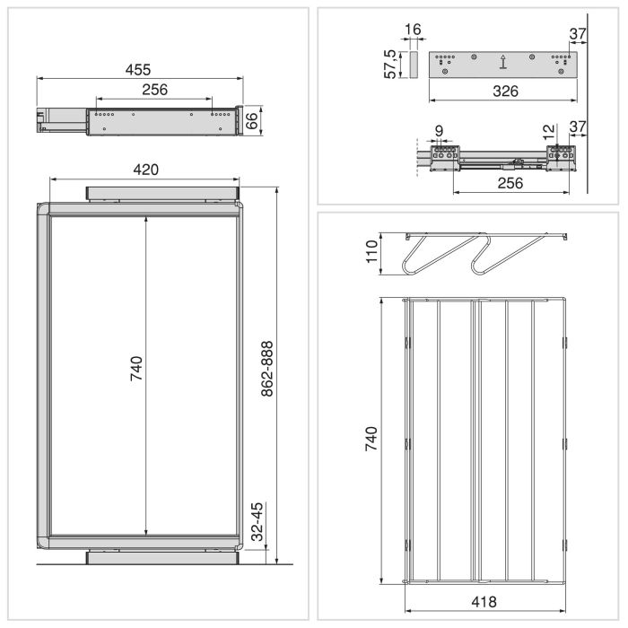 Emuca Kit tiroir à chaussures et rack ajustable Quartz pour armoires, glissières extension totale et à fermeture douce, Module 90cm, Finition Titane 11