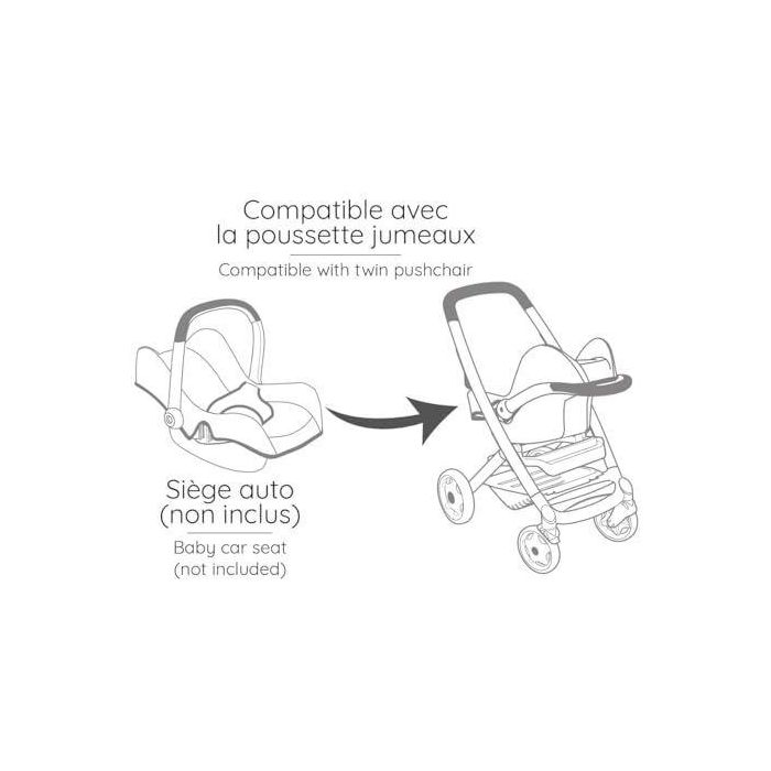 SMOBY - Maxi cosi - Poussette Jumeaux beige  - Pour poupon - Des 3 ans 4