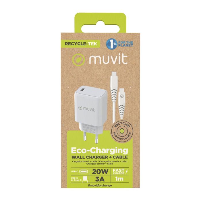 Chargeur Mural + Câble USB-C Muvit for Change Blanc 4