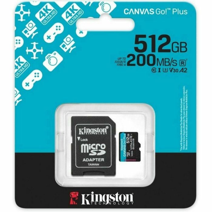 Carte Mémoire Micro SD avec Adaptateur Kingston CANVAS Go! Plus 512GB microSD XC 512 GB 1 Carte Mémoire Micro SD avec Adaptateur Kingston CANVAS Go! Plus 512GB microSD XC 512 GB 1