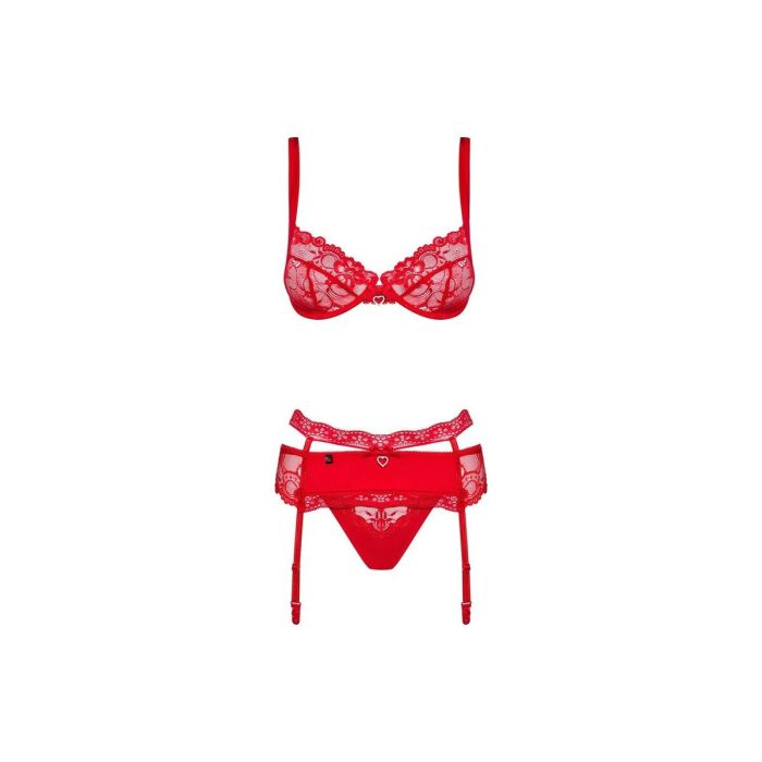 Ensemble de Lingerie en Dentelle Obsessive Heartina Rouge L/XL 3
