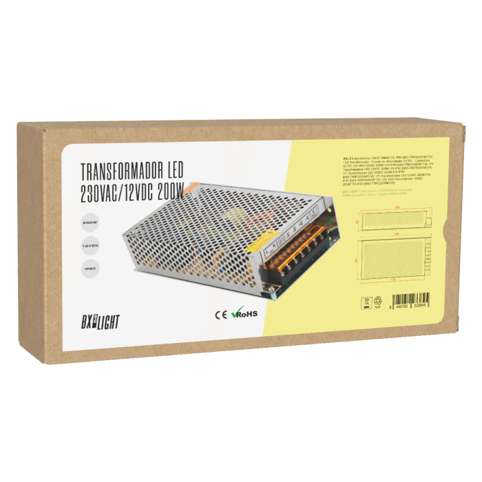 BX3 LIGHT BX3-TRIP25200W17A - Transformateur convertisseur AC/DC 230 VAC/12VDC 200W/17A IP20, source d'alimentation LED BX3 LIGHT BX3-TRIP25200W17A - Transformateur convertisseur AC/DC 230 VAC/12VDC 200W/17A IP20, source d'alimentation LED