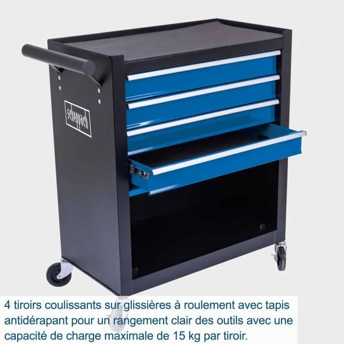 Scheppach TW1300 - Servante d'atelier vide, 4 tiroirs, charge max 120 kg, rangement d'outils et machines