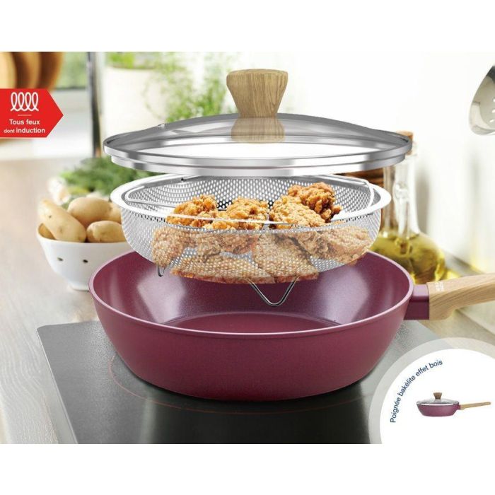 Sauteuse - Tous feux dont induction - ARTHUR MARTIN - AM3056 - Revetement céramique - Ø 24 cm - Couvercle et panier inox - Prune 2 Sauteuse - Tous feux dont induction - ARTHUR MARTIN - AM3056 - Revetement céramique - Ø 24 cm - Couvercle et panier inox - Prune 2