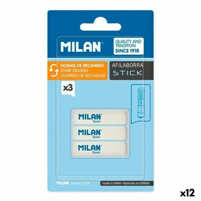 Ensemble de Gommes Milan AFILABORRA STICK Blanc 3 Pièces (12 Unités)