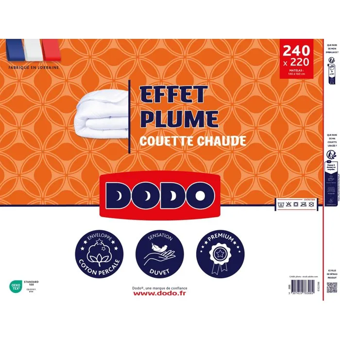 Dodo Couette Chaude Effet Plume 220 x 240 cm 400 g/m² 2 Personnes 100% Polyester - Confort et Chaleur Optimales Dodo Couette Chaude Effet Plume 220 x 240 cm 400 g/m² 2 Personnes 100% Polyester - Confort et Chaleur Optimales