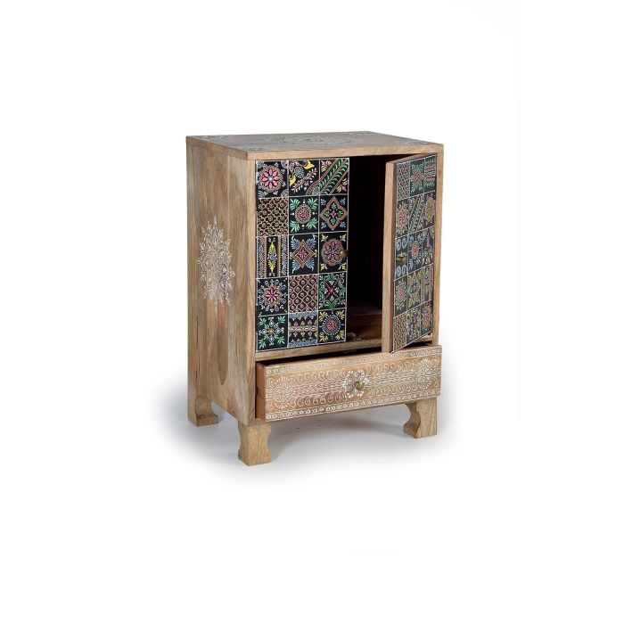 GINER Y COLOMER - Buffet téléphonique en bois de manguier avec 1 tiroir et 2 portes, peint à la main, finition naturelle et multicolore - 60x43x30 cm 2 GINER Y COLOMER - Buffet téléphonique en bois de manguier avec 1 tiroir et 2 portes, peint à la main, finition naturelle et multicolore - 60x43x30 cm 2
