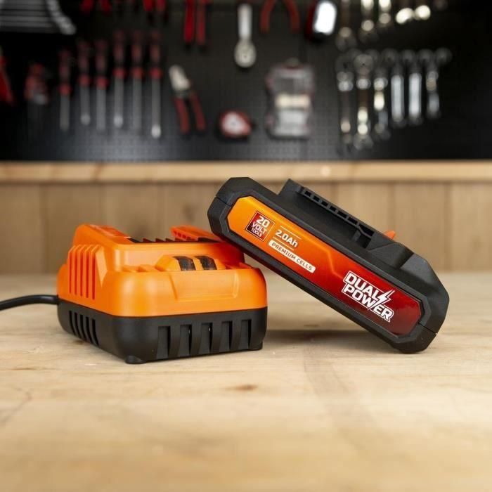 Batterie et Chargeur - Dual Power - POWDP90620 - Batterie 2,0Ah de 20V et chargeur 2A - Pour outils de bricolage sans Fil de 20V 1