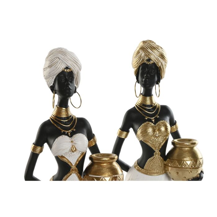 Figurine Décorative Home ESPRIT Blanc Noir Doré Africaine 9,5 x 7,5 x 31 cm (2 Unités) 4