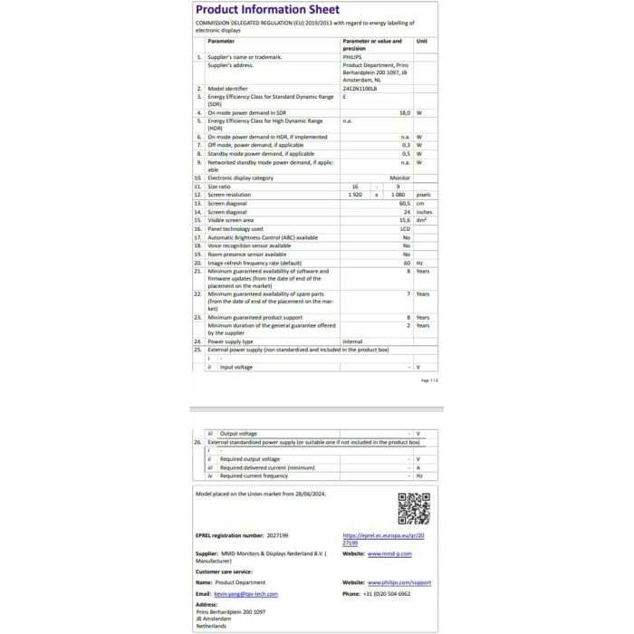 Écran Philips 24" Full HD 1 Écran Philips 24" Full HD 1