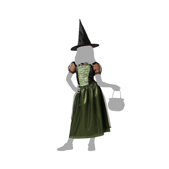 Déguisement de Sorcière avec Robe et Chapeau pour Fille, Vert, Taille 5-6 Ans, Polyester, Halloween, Enfant