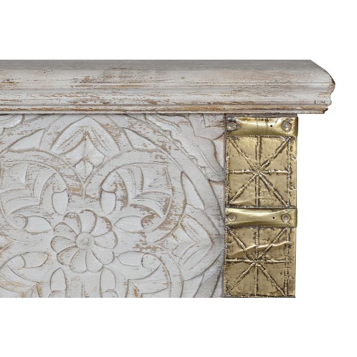 GINER Y COLOMER - Buffet coffre en bois de manguier massif avec sculptures et détails bronze, finition blanc vieilli, 116 x 45 x 40 cm 3 GINER Y COLOMER - Buffet coffre en bois de manguier massif avec sculptures et détails bronze, finition blanc vieilli, 116 x 45 x 40 cm 3