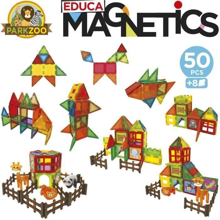 Magnetics Parc Zoo - Jeu de construction - EDUCA - 50 pieces magnétiques, 4 animaux, 8 cartes - Des 3 ans 2