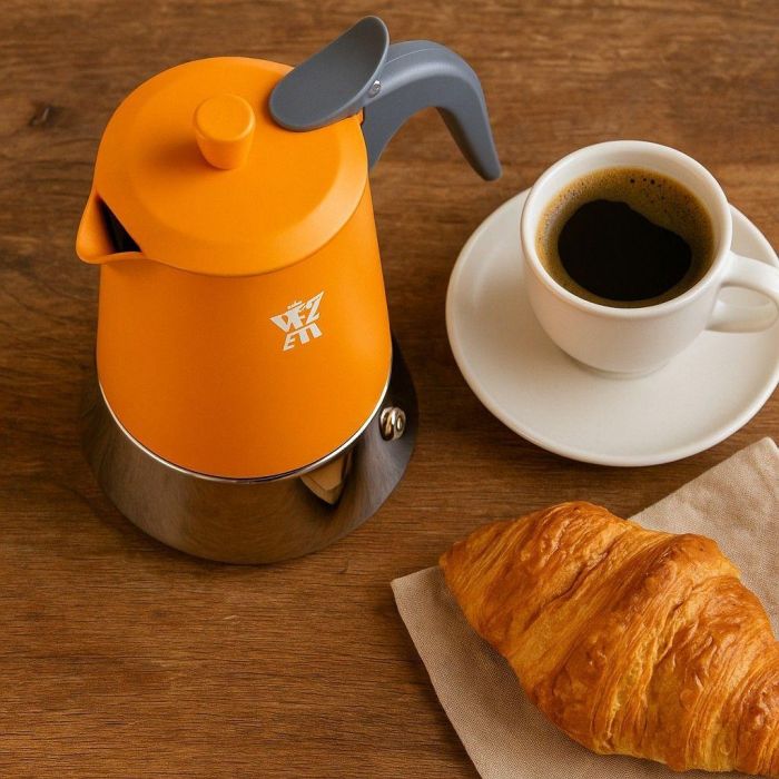Cafetiere italienne - PEZZETTI - STEELEXPRESS - Acier inoxydable - 4 tasses - Tous feux dont induction - Orange 1