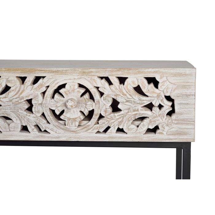 GINER Y COLOMER Console en Bois de Mango avec Patins Métal, Finition Blanc Vieilli et Noir - 120 cm de Large, 77 cm de Haut, 30 cm de Profondeur 4