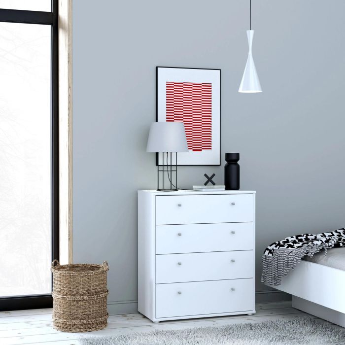 Commode TEMPRA - 4 tiroirs - Blanc mat - Dimensions (L x P x H) : 73.7 x 34.8 x 85.5 cm - Commode de rangement élégante et moderne