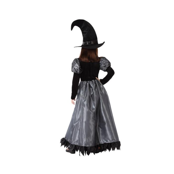 Déguisement de Sorcière pour Enfant 3-4 Ans - Costume Fille Halloween avec Chapeau Pointu et Détails Brillants en Gris et Noir - Polyester