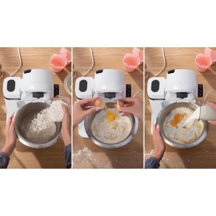 Bosch MUMS2EW00E Robot pâtissier Multiusage - Série 2 - 700 W - Bol inox 3,8 L - 4 vitesses - Avec fouets et crochet pétrisseur - Blanc